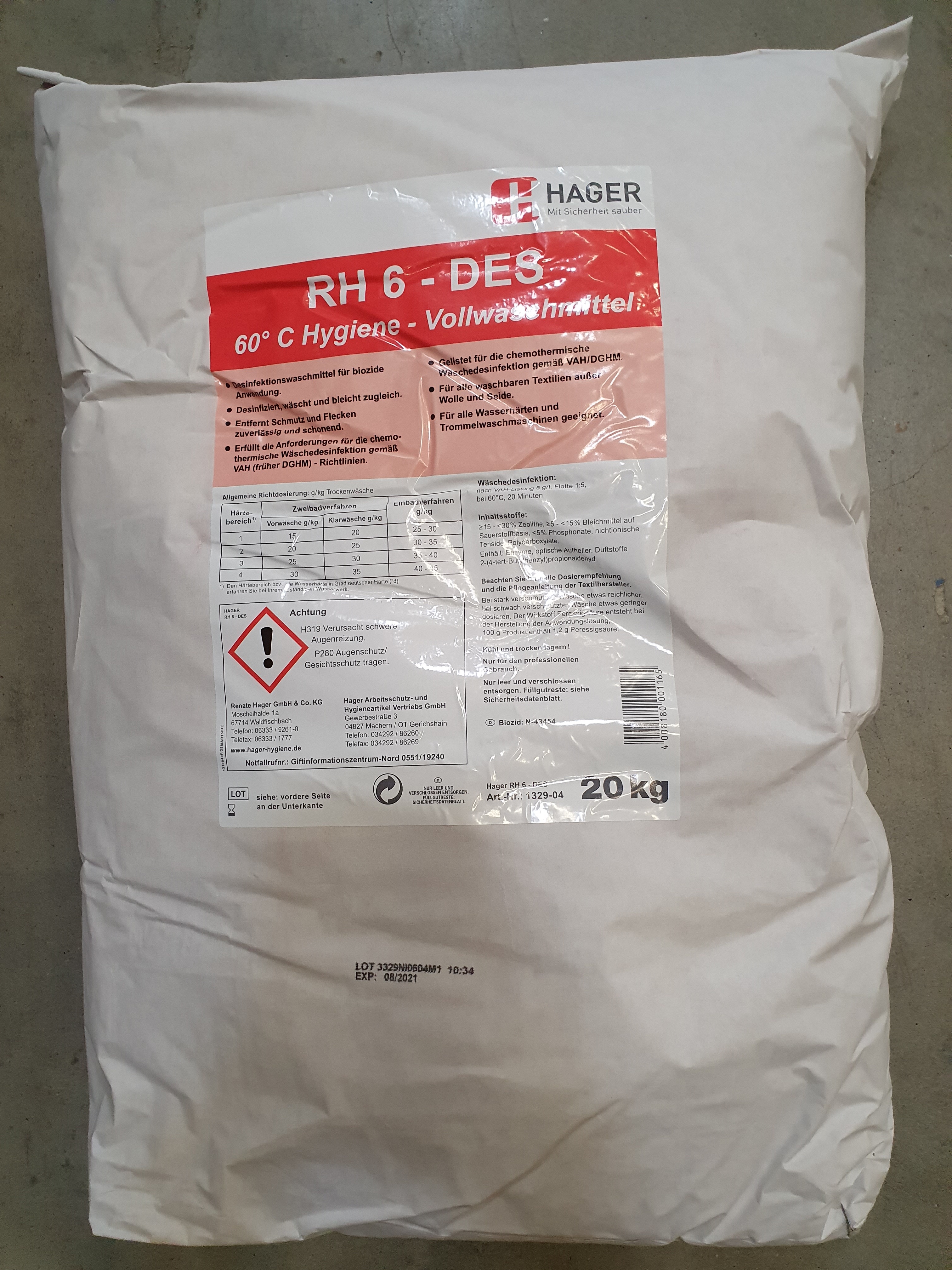 RH 6 DES Desinfektionswaschmittel   20 kg